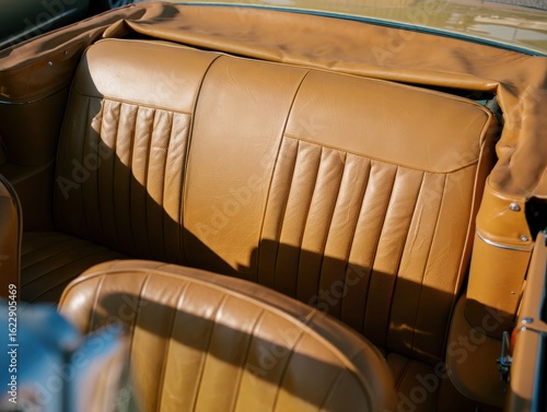 Glamorous old time ride showing its gorgeous leather seats at sunset in Monte Carlo, Monaco