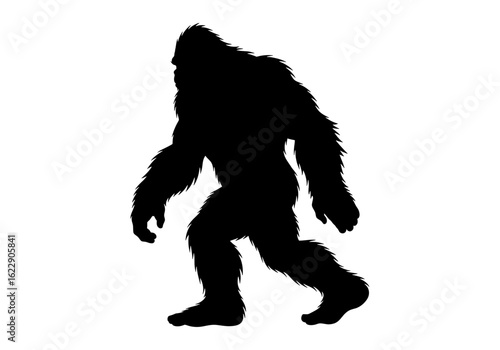 Vector art of silhouette of a bigfoot or sasquatch walking, isolated on white background