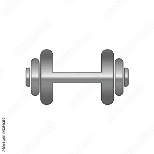 A metallic dumbbell, a fitness symbol, isolated on white.