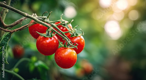 Wallpaper Mural Close-up of plump red tomatoes on a vine. Lush green foliage.  Sunlight filters through Torontodigital.ca