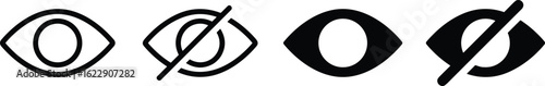 Visibility and hidden eye icons for UI design, privacy settings, show or hide symbols in apps and website interfaces