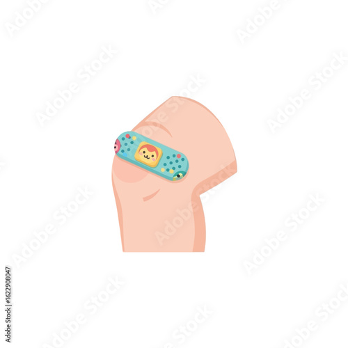 A cartoon illustration of a knee with a bandage applied, showing healing.