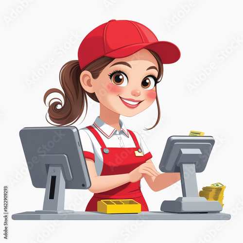 vector illustration of a cashier in a supermarket with a white background