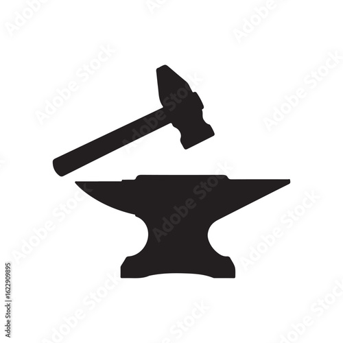 Anvil and hammer silhouette vector flat illustration design