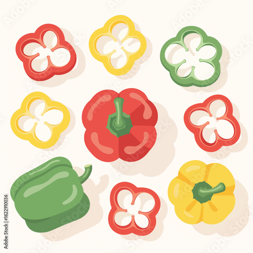 Flat Lay of Colorful Bell Peppers Slices