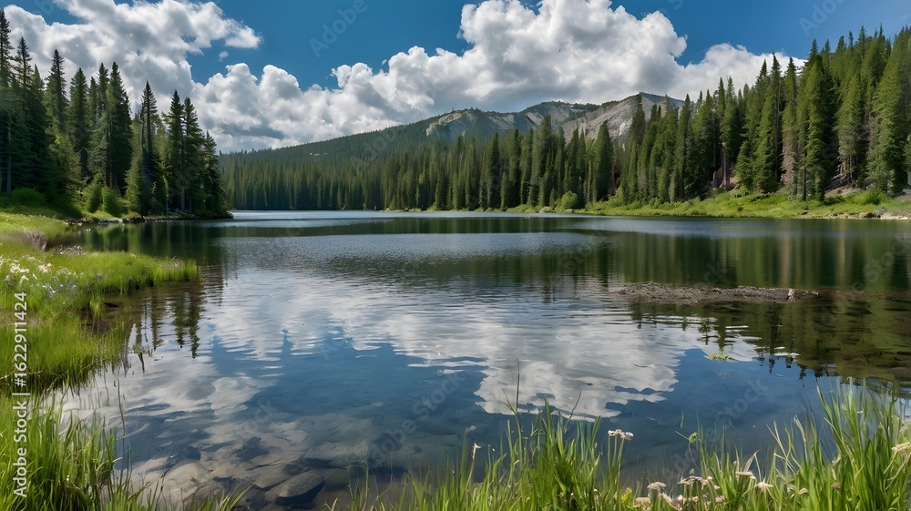 Fototapeta premium Mountain Lake with Cloud Reflection
