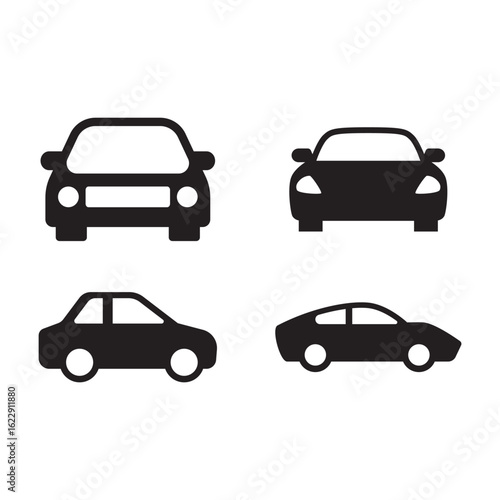 Collection of front car icons flat black style