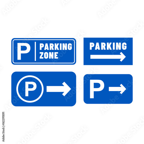 Vector parking icons set blue road symbol pack