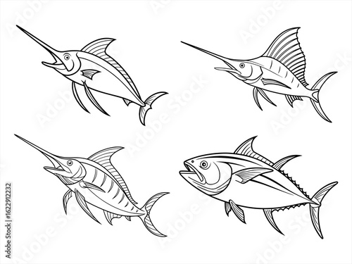 coloring page line art the swordfish black vector bundle