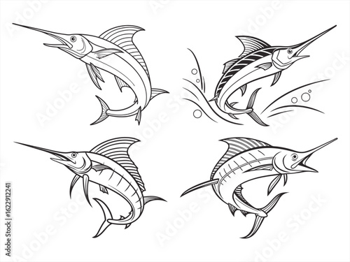 coloring page line art the swordfish black vector bundle