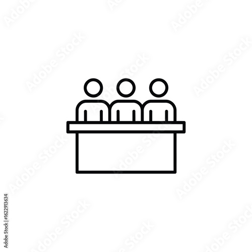 Three people sitting behind a desk icon