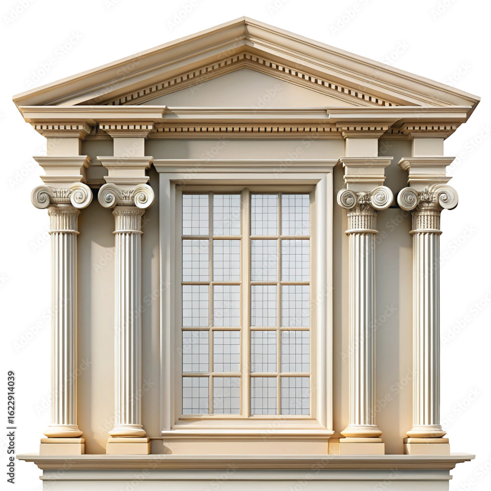 Fototapeta premium Classic architectural window with pediment and columns symbolizing historical elegance and design