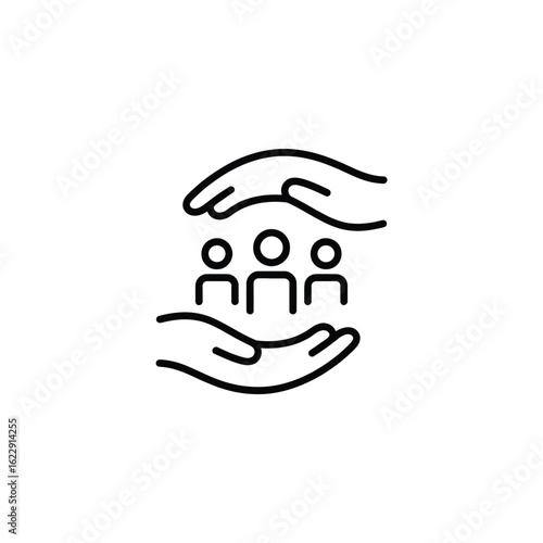 Hands protecting a group of people icon