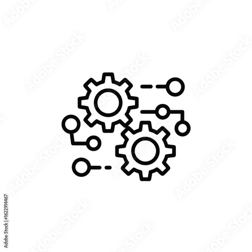 Interconnected gears and nodes symbolizing process and connection