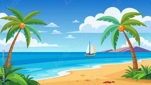 tropical beach with palm trees and sea