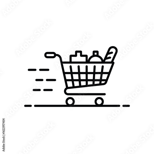 Fast grocery shopping cart icon with food items