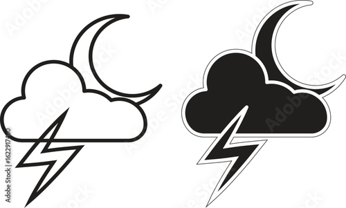 Crescent moon with thundercloud icon representing thunderstorm during night or bad weather with transparent background