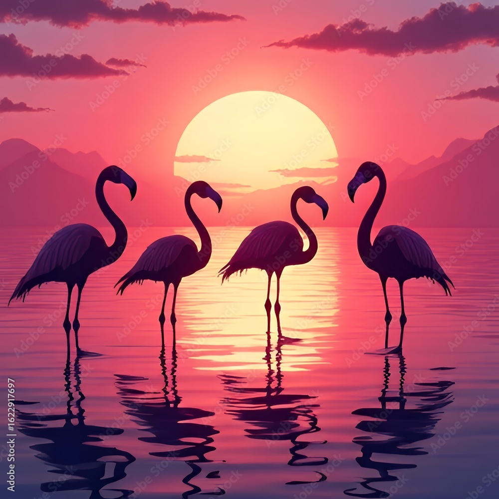Fototapeta premium A vibrant vector illustration of four flamingos