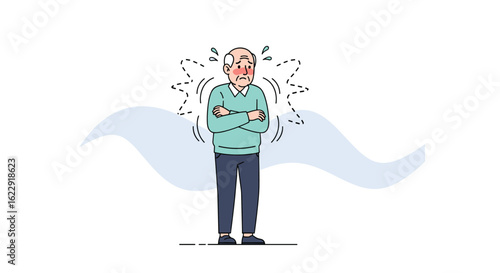 Older Person Experiencing Discomfort and Stress with Arms Crossed and Aura of Unease