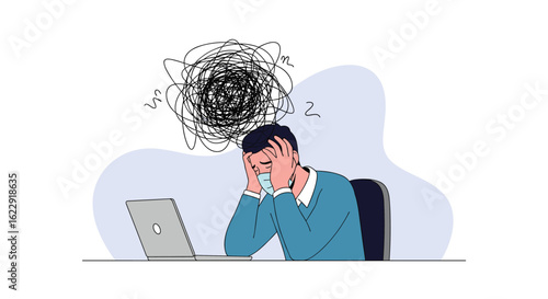 Person Feeling Overwhelmed Frustrated Exhausted Stressed Sitting at a Desk with a Laptop