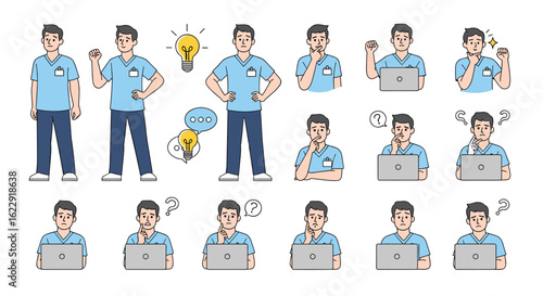 Collection of Expressive Male Characters Demonstrating Various Emotions and Actions