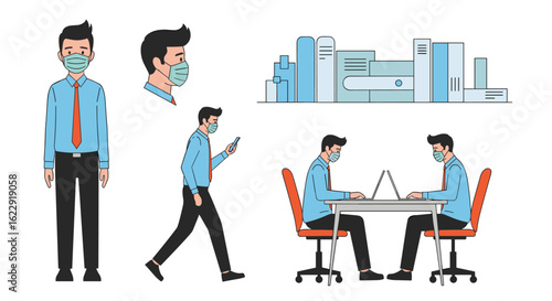 People Wearing Face Masks in an Office Environment During a Pandemic Public Health Crisis