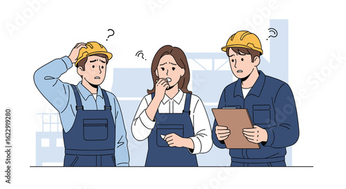 Construction Workers Facing Unforeseen Problems Causing Confusion And Stress At The Job Site