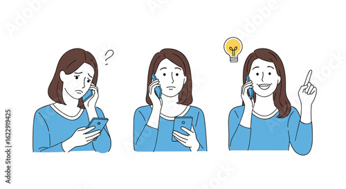 Woman Talking on Phone Showing Different Emotions and Ideas During Conversation