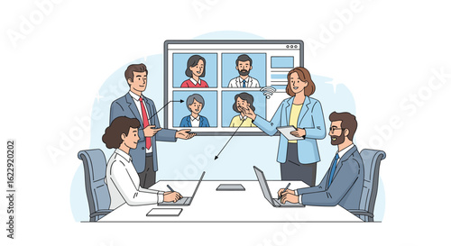 Remote Team Collaboration Meeting During a Business Conference Call Using Video Technology
