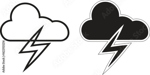 Cloud with thunderstorm icon, weather forecast symbol for lightning and storm alerts in UI apps and climate illustrations with transparent background