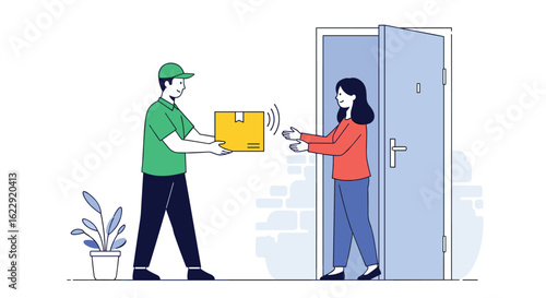 Customer Receives Package From Delivery Person at Her Doorstep