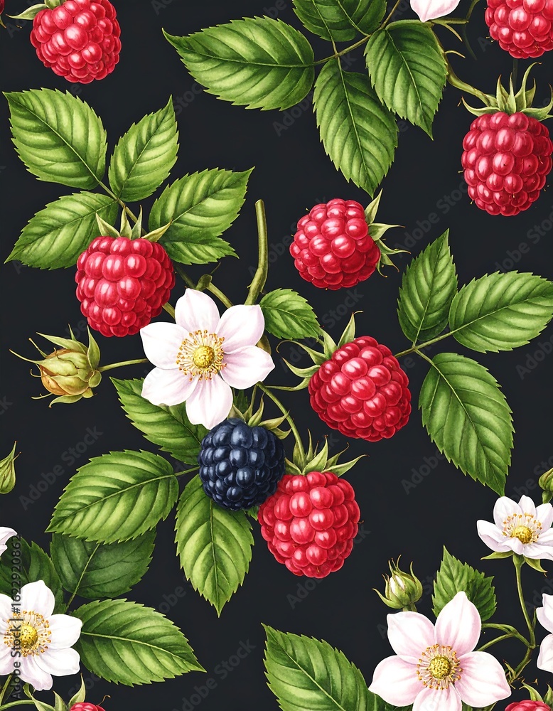Detailed raspberry and blackberry botanical pattern Detailed raspberry and blackberry botanical pattern