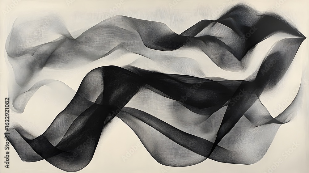 Obraz premium Abstract Black and White Swirling Fabric Design Art