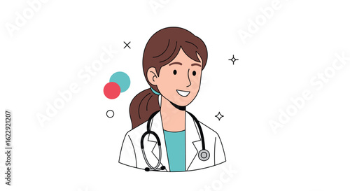 Happy Female Doctor Portrait Wearing Stethoscope Professional Healthcare Worker Illustration