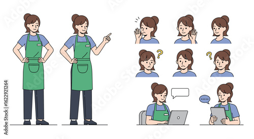 Young Woman Character Design Expressing Various Emotions and Actions