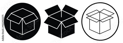 Open box icon. Box icons set. Shipping, delivery box or container icons. Carton box simple icon collection. Delivery symbol Empty open shipping box or unboxing line art. Cardboard box icon set eps 10