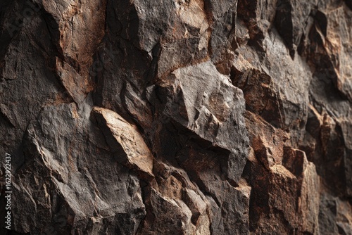Close-up view of rough, textured rock face