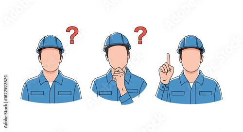 Construction Worker Thinking Process Visualizing Questions and Solutions in a Project