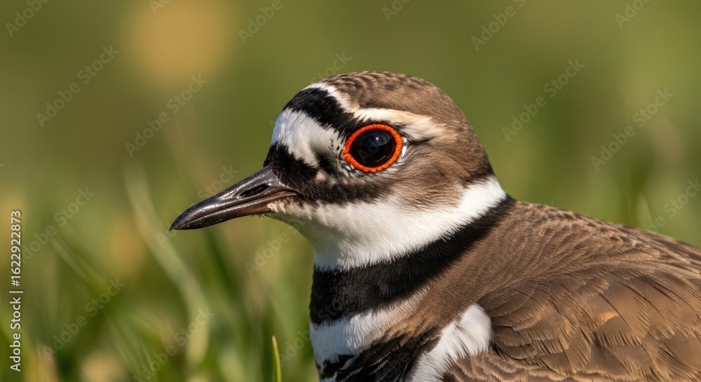 Fototapeta premium Close-up profile of a bird with striped head and a light-colored beak