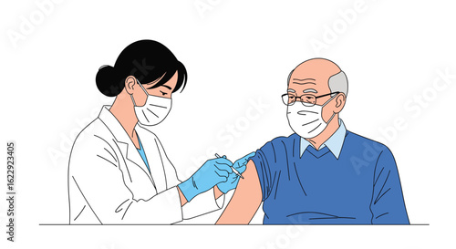 Elderly patient receives inoculation from medical professional during health campaign