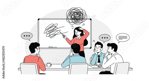 Teacher struggling with complicated lesson presentation and student confusion during a class