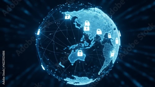 Digital world security network connection, global network lock protection and worldwide technology