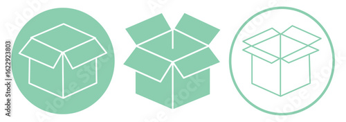 Open box icon. Box icons set. Shipping, delivery box or container icons. Carton box simple icon collection. Delivery symbol Empty open shipping box or unboxing line art. Cardboard box icon set eps 10