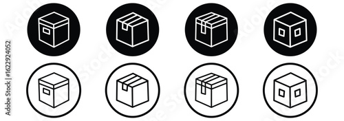 Cardboard box icon set. Carton container unpacking process vector illustration. Empty cargo package symbol for shipping or delivery service. Isometric transportation boxes set. product, gift, box 