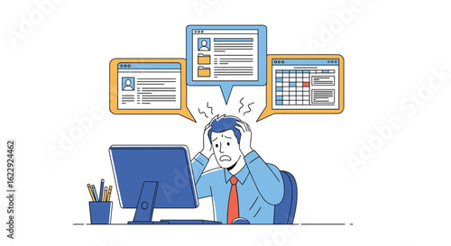Overwhelmed businessman struggling with multiple demanding projects and deadlines