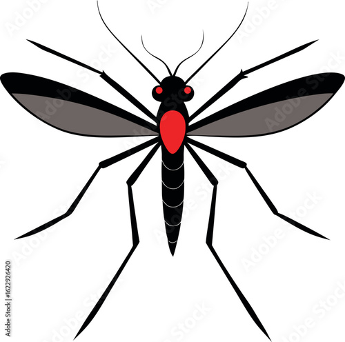 Vector Mosquito with Red Eyes and Thorax – Stylized Black Insect Illustration