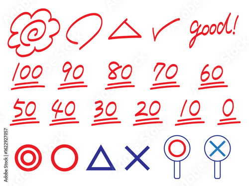 赤ペン・クイズ採点アイコン素材セット