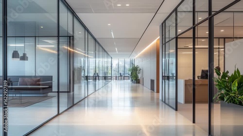 Wallpaper Mural High-speed timelapse of a bright modern office corridor with blurred motion of business people walking through the glass-walled space. Torontodigital.ca