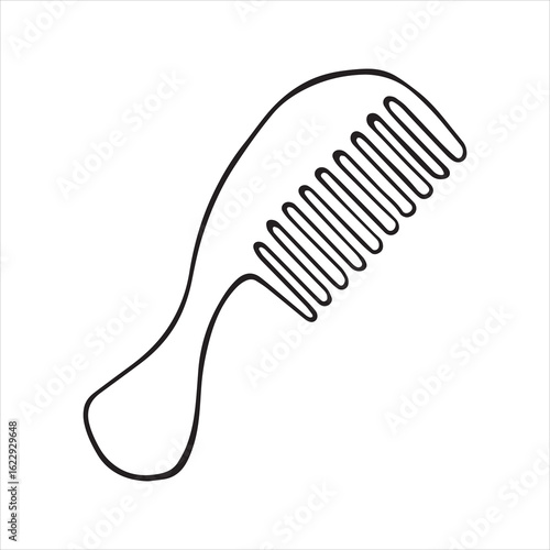 Hair comb outline vector icon. Simple black and white line art illustration of a grooming tool. Doodle sketch for beauty, salon, barbershop, or personal care.
