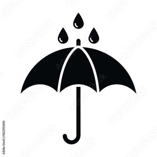 Vector illustration of 3d illustration of black umbrella with rain drops isolated on white background